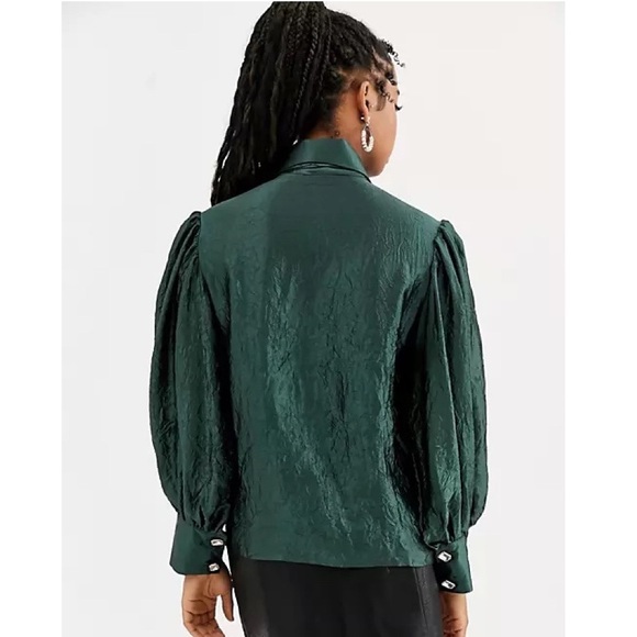 🆕 DREAM Sister Jane Volume Blouse with Bow Collar in Metallic Crinkle Fabric - Picture 4 of 4